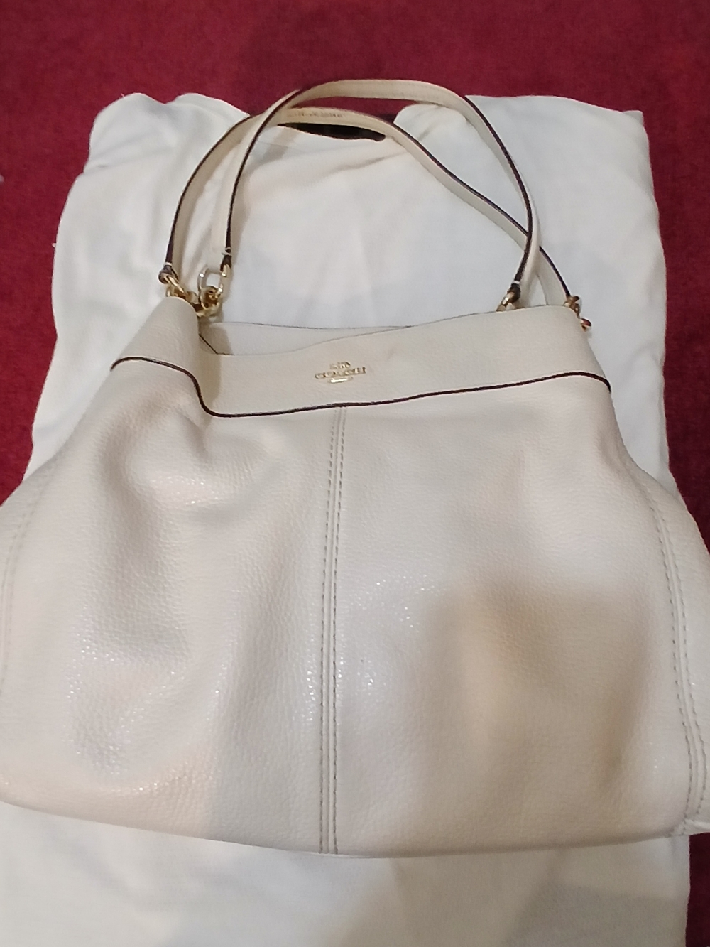 Coach White Pebbled Leather Shoulder Bag - Picture 2 of 10